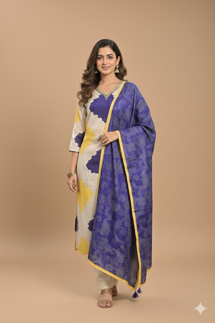 Cream Russian Silk Straight Cut 3 Piece Set NK280