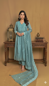 Teal Green Soft Organza A Line 3 Piece Set NK165