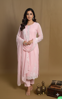 Baby Pink Soft Organza Straight Cut 3 Piece Set NK173