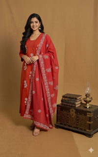 Rust Orange Cotton Straight Cut 3 Piece Set NK258