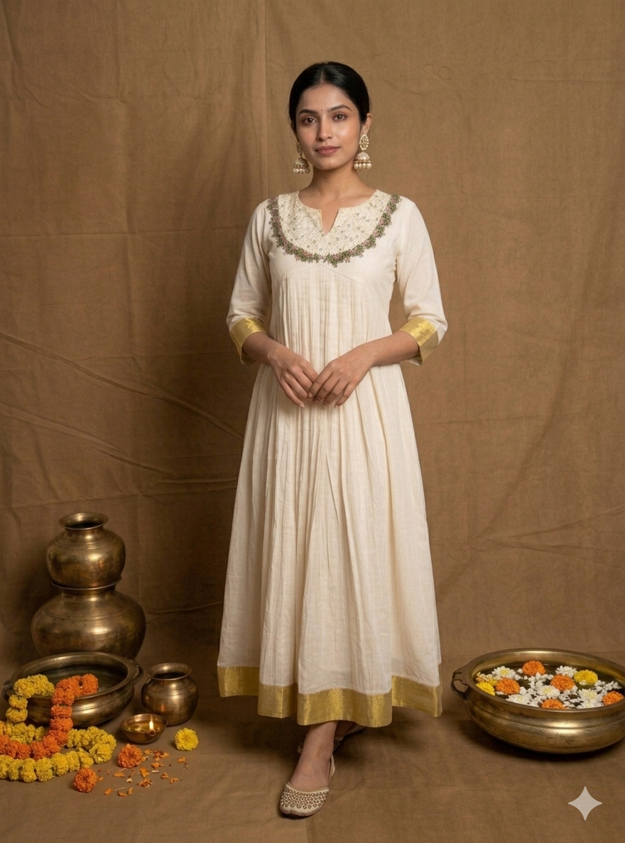 Mandharam Onam A Line Handwork Dress NK284