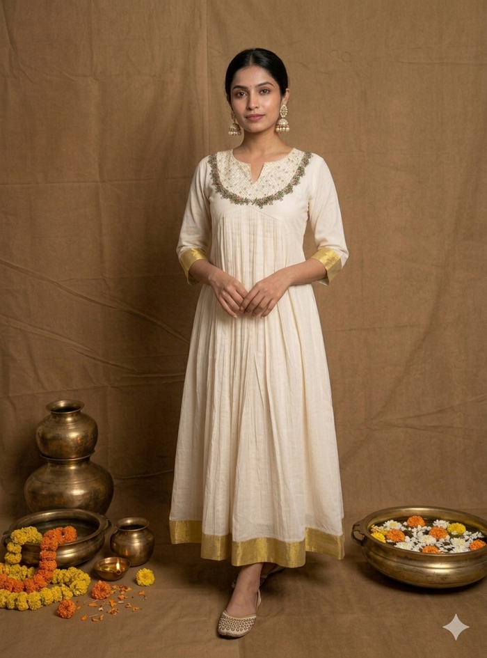 Mandharam Onam A Line Handwork Dress NK284