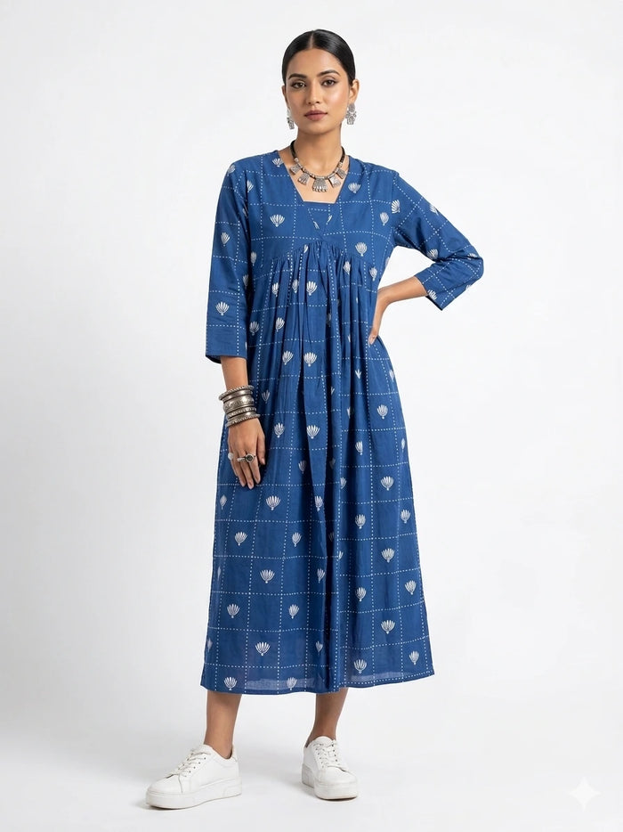 Blue Jaipur Handblock Cotton Dress NK331