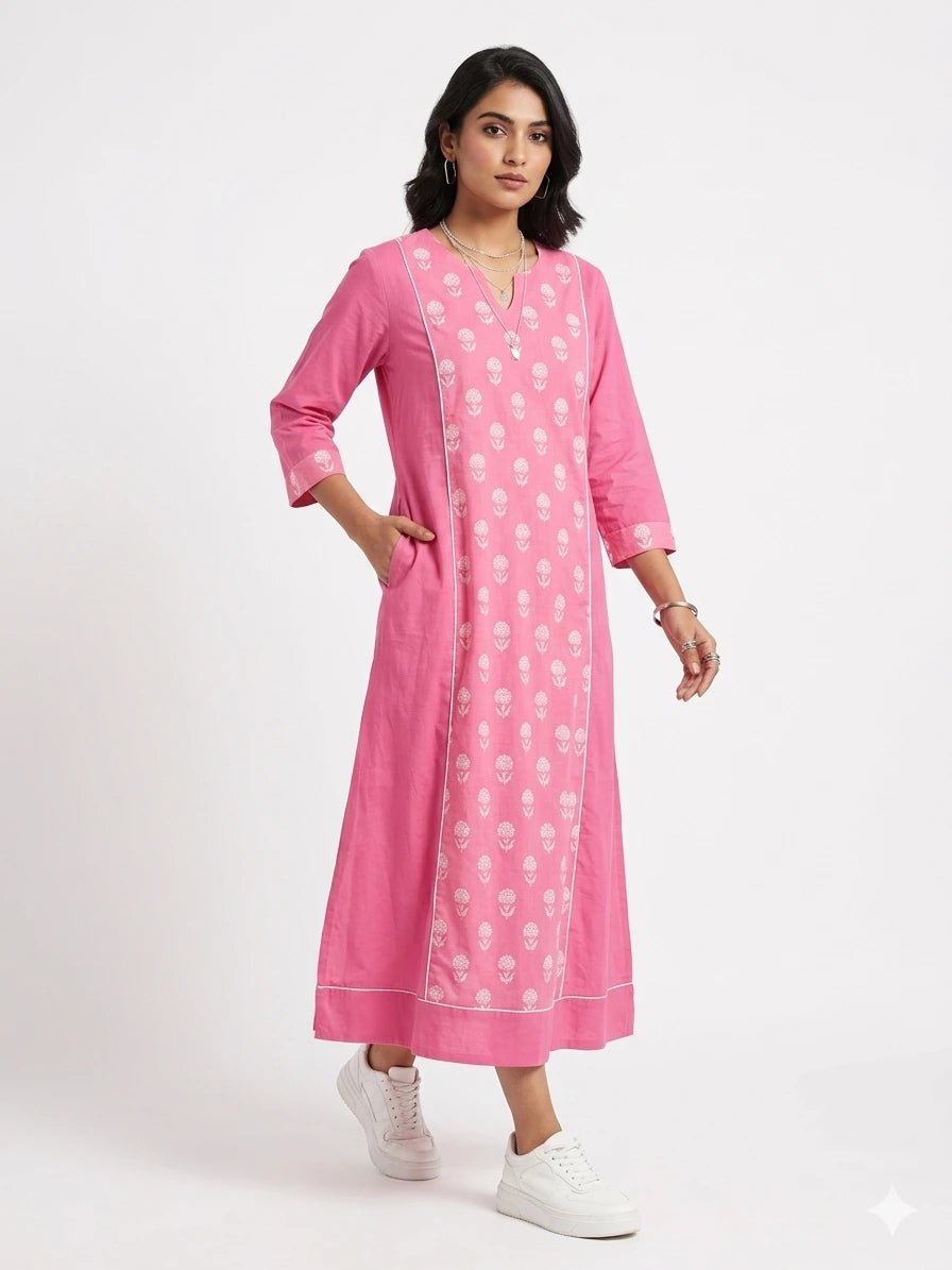 Pink Jaipur Handblock Cotton Dress NK349