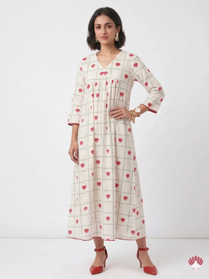 White Jaipur Handblock Cotton Dress NK336