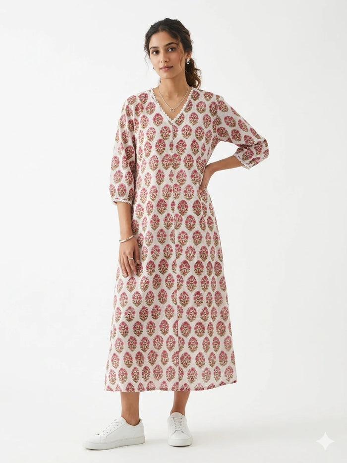 White Pure Jaipur Cotton Dress NK353