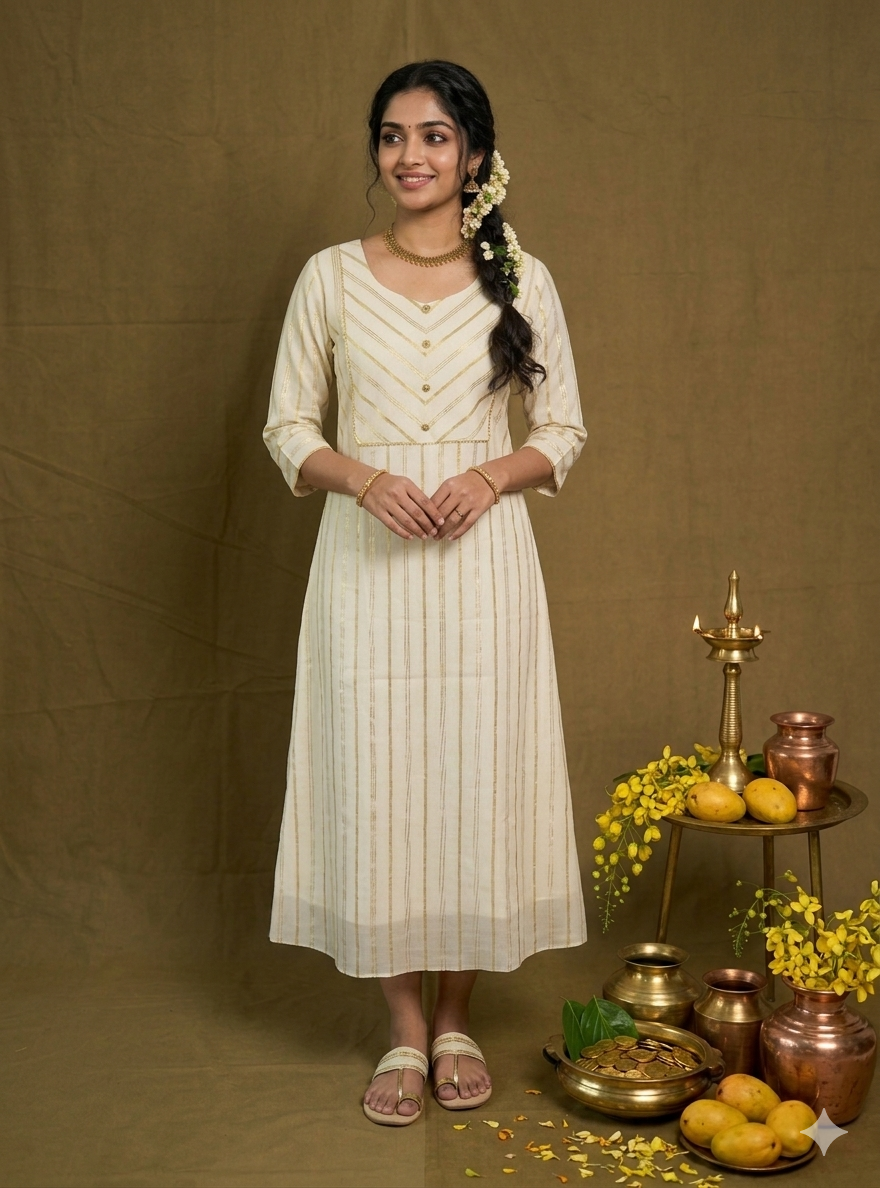 Poonila Onam Handwork A Line Dress NK312