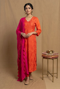 Orange Russian Silk 3 piece Straight Cut Set NK101
