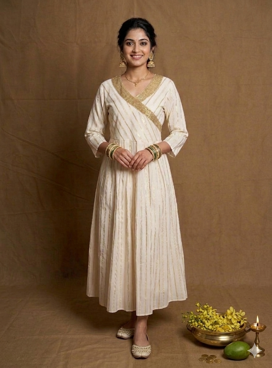Golden Aura A Line Handwork Dress NK299