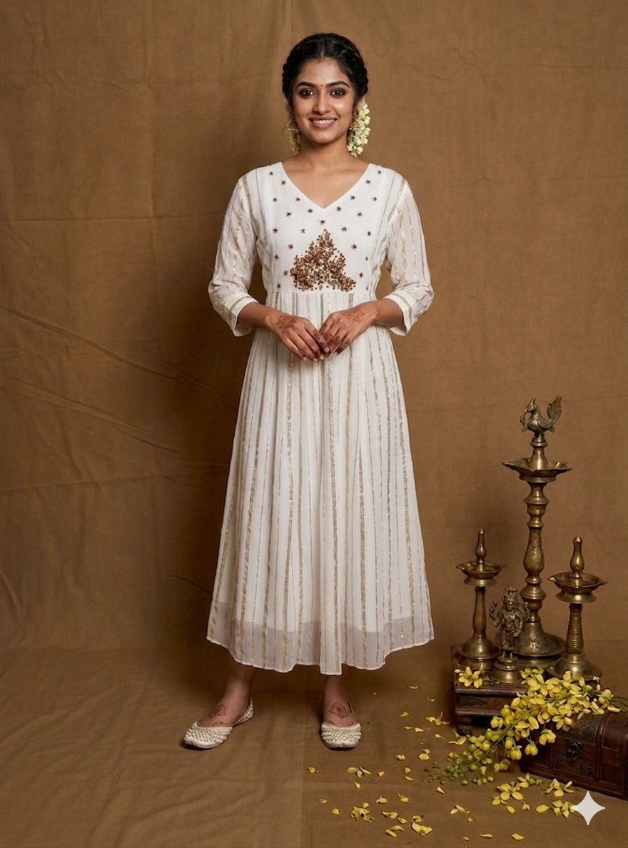 Poomani Handwork A Line Onam Dress NK307