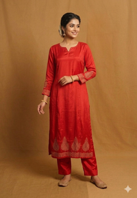 Red Muslin Straight Cut 2 Piece Set NK115