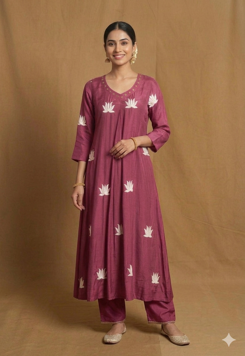 Onion Pink Muslin A line Cut 2 Piece Set NK131