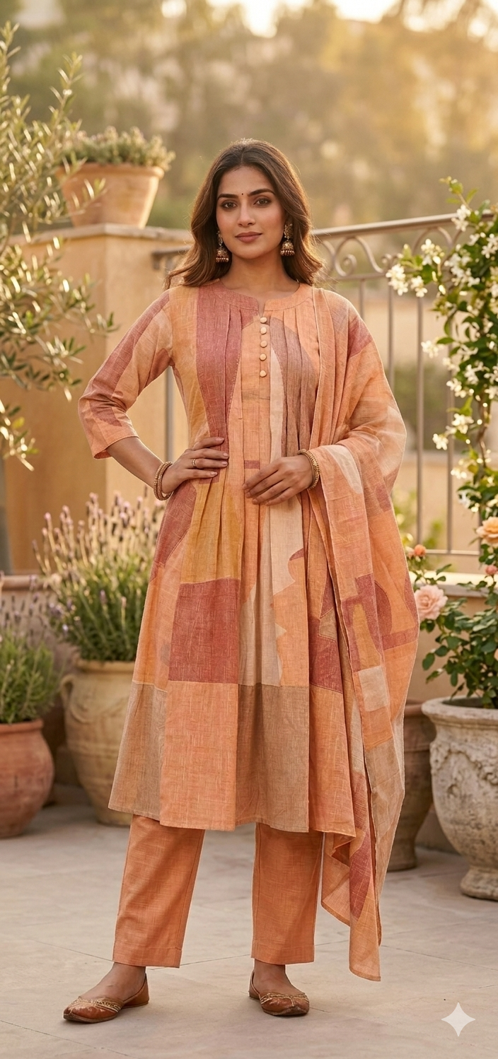 Brown Cotton Aline  3 Piece Set NK384