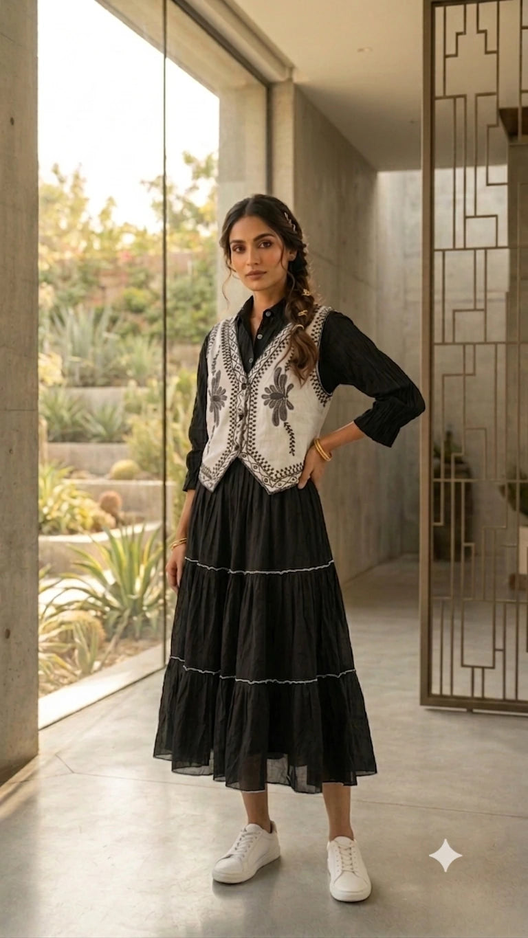 Black Two Tier Vest Dress NK477