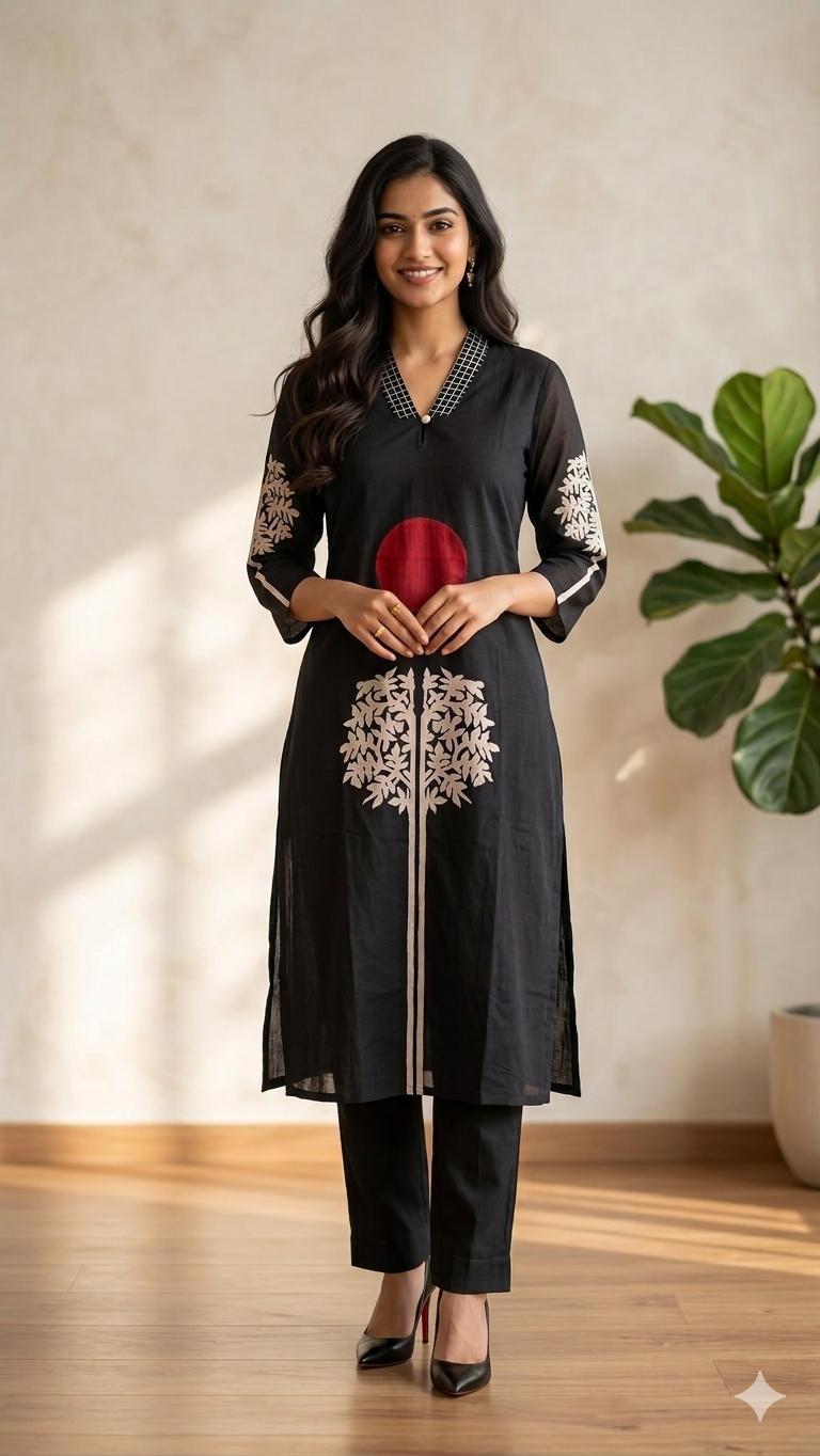 Black Soft Cotton A Line 2 Piece Set NK367