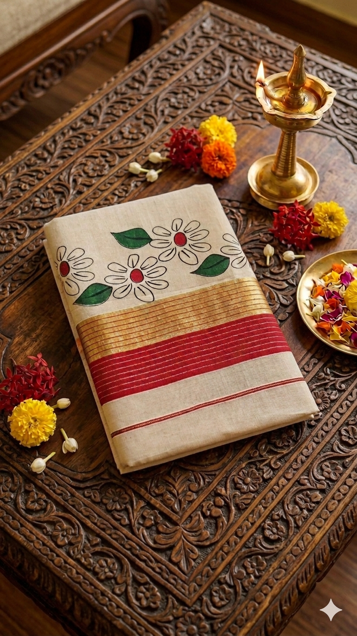 Red Blossom Onam Saree NK467