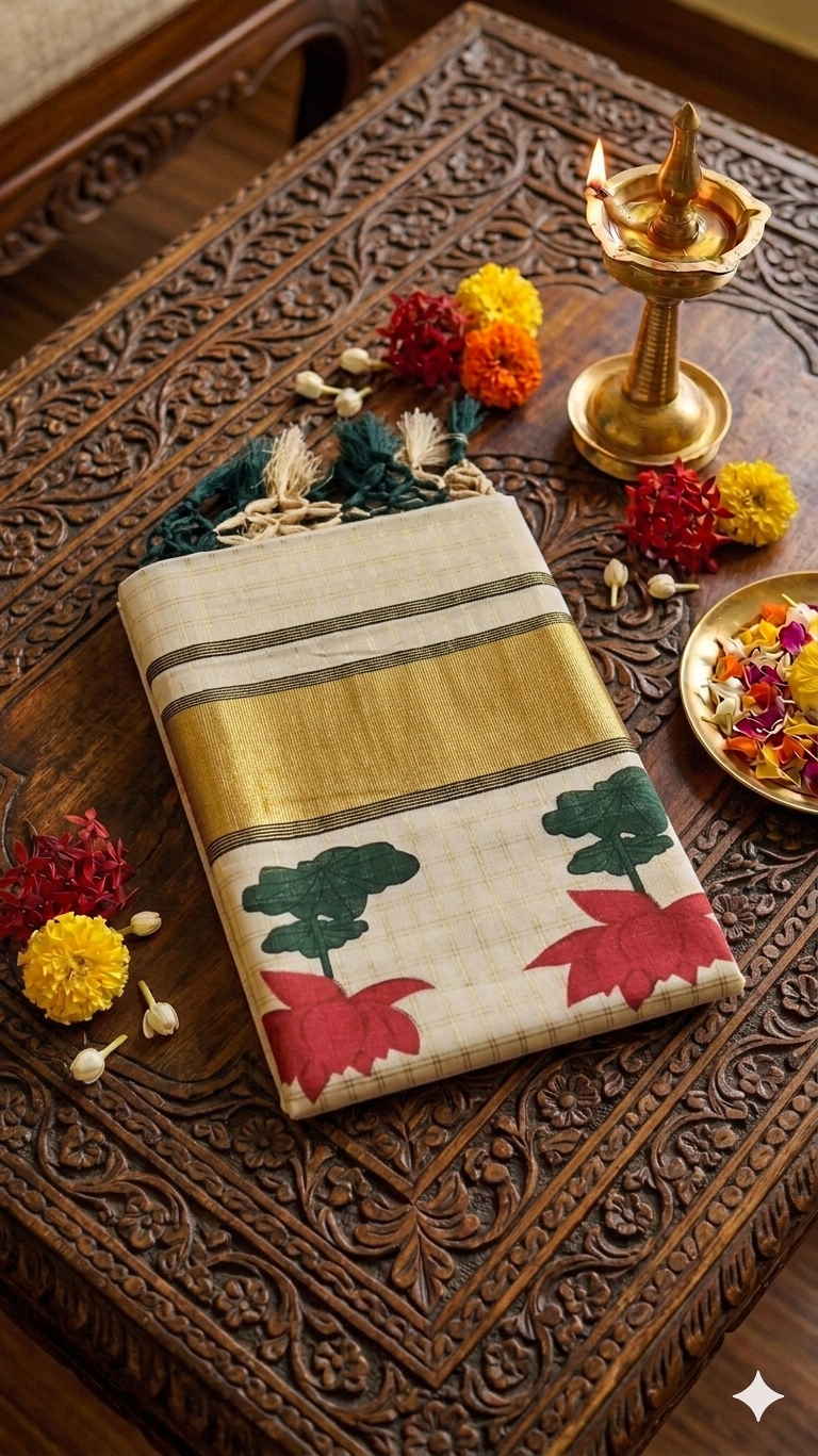 Red Lotus Onam Saree NK472