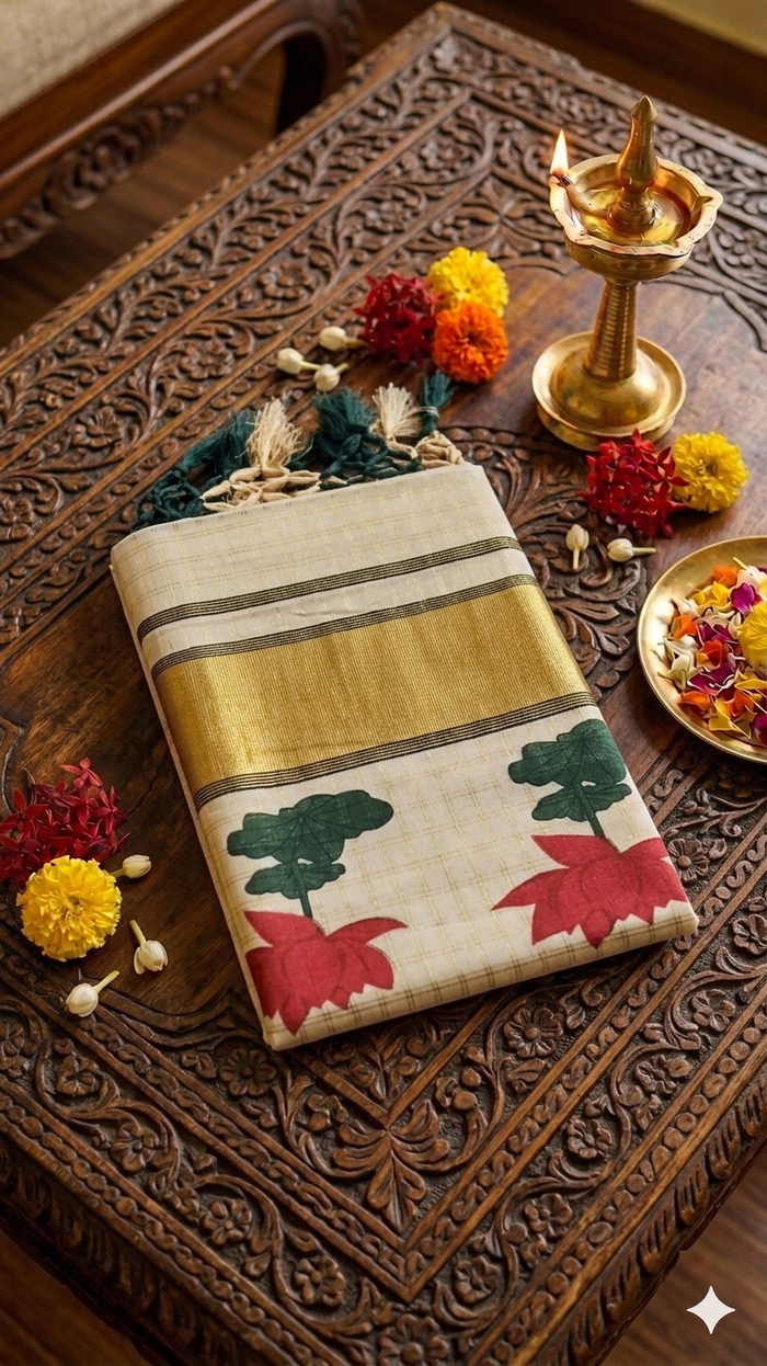 Red Lotus Onam Saree NK472