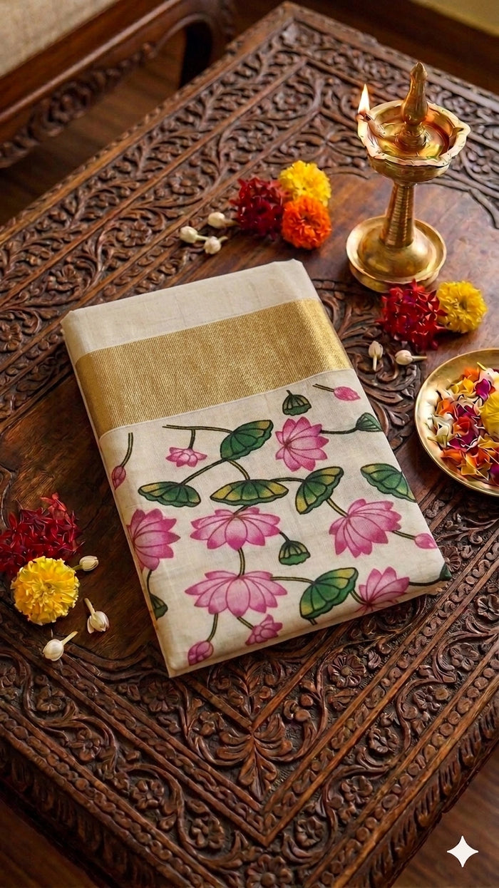 Pink Lotus Onam Saree NK465
