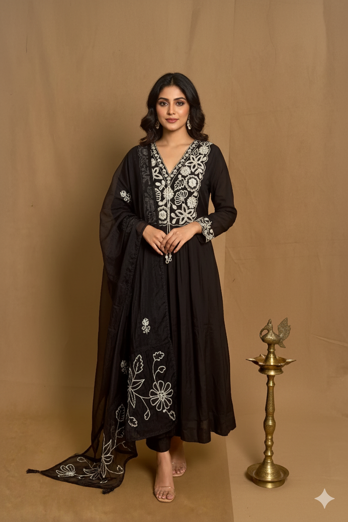 Black Soft Organza A line 3 Piece Set NK145