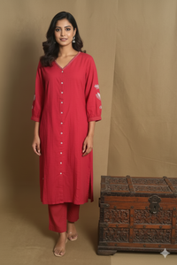 Dark Pink Pure Cotton Straight Cut 2 Piece Set NK128