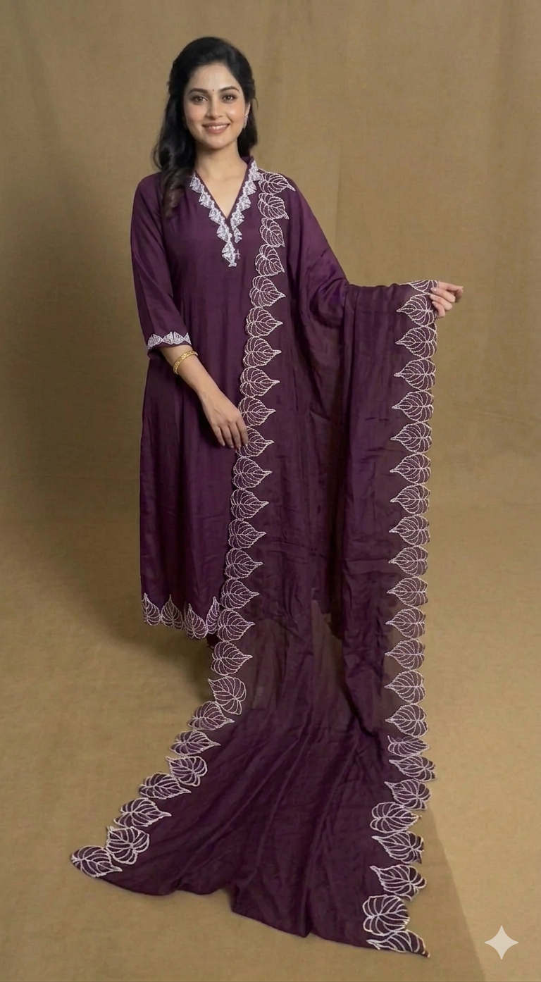 Purple Viscose A Line 3 Piece Set NK193