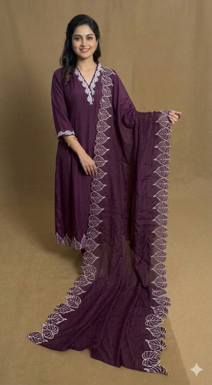 Purple Viscose A Line 3 Piece Set NK193