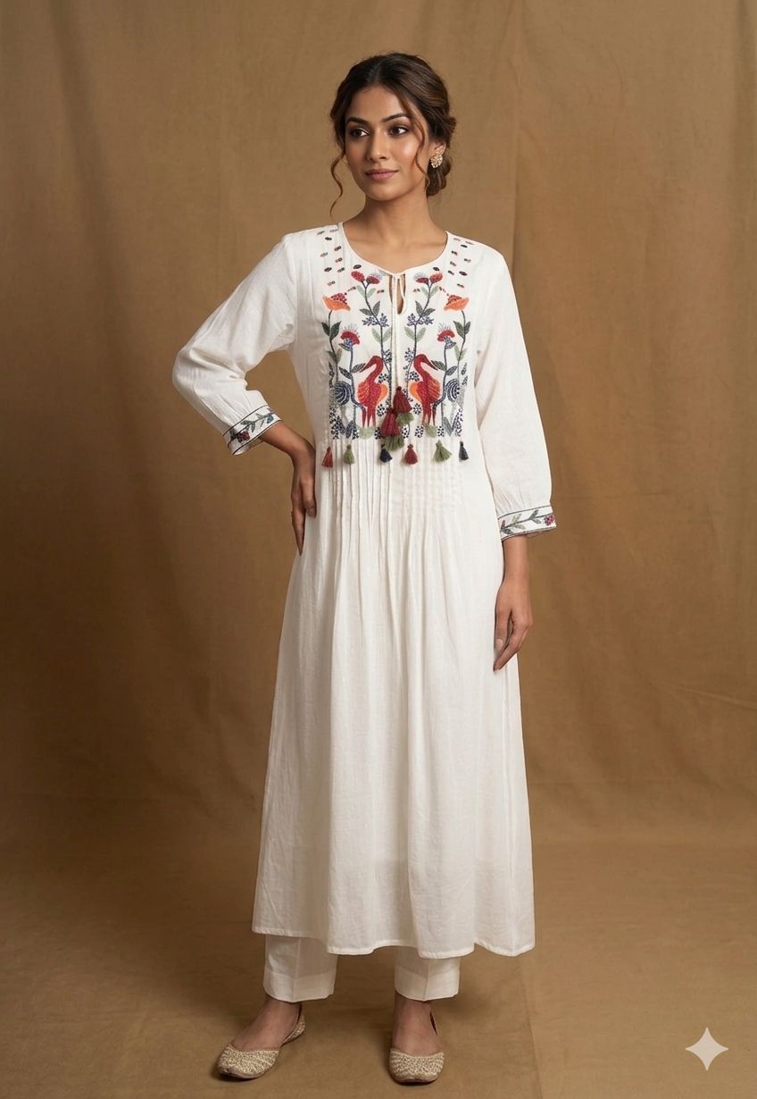 White Pure Cotton A line 2 Piece Set NK141
