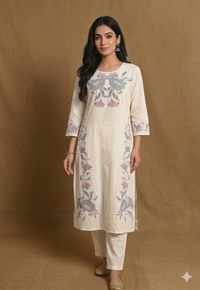 White Cotton Straight Cut Embroidery 2 Piece Set NK124