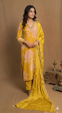 Yellow Crepe Straight Cut 3 Piece Set NK149