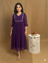 Purple Georgette A Line Handwork Dress NK224