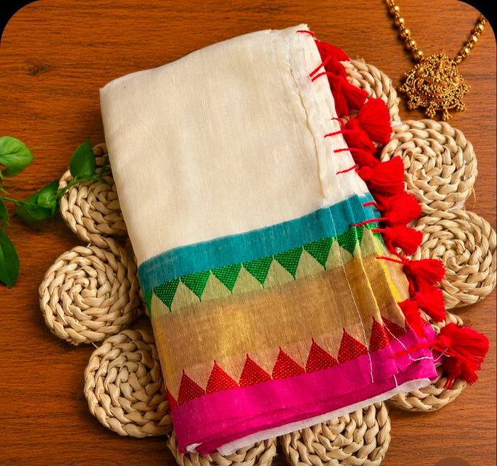 Red Green Mul Cotton Saree NK496