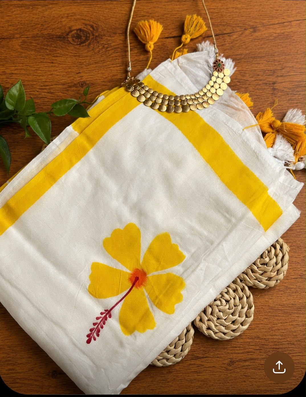 Yellow Hibiscus Mul Cotton Saree NK497