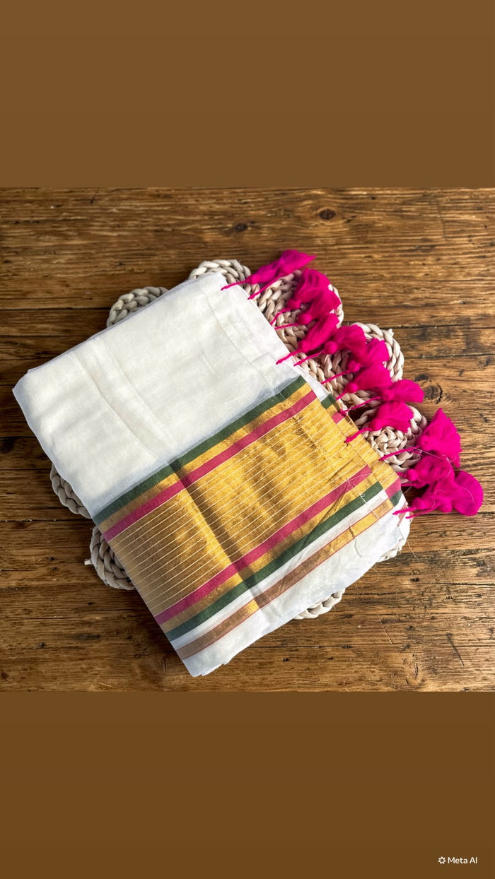 Green Pink Mul Cotton Saree NK500