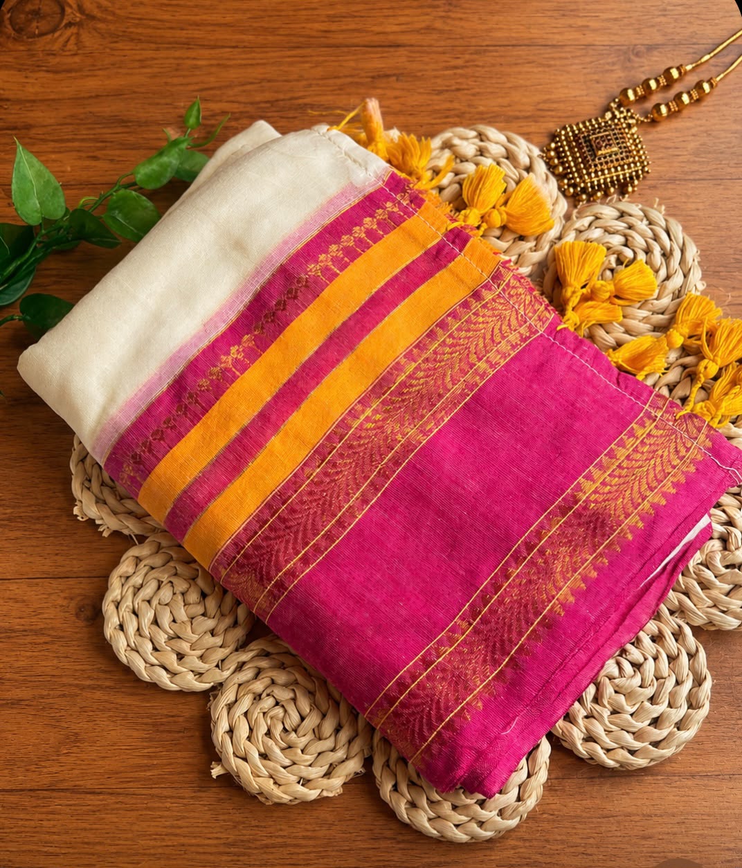 Pink Yellow Mul Cotton Saree NK503