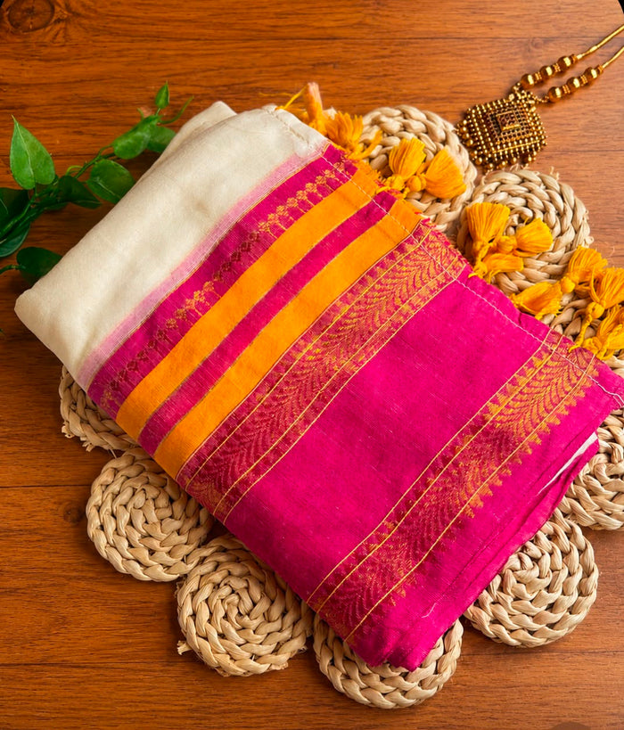 Pink Yellow Mul Cotton Saree NK503