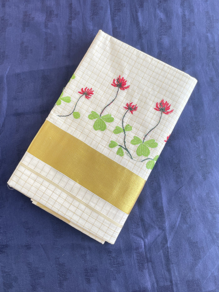 Red Flower Onam Saree NK490