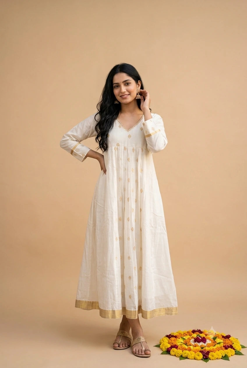 White Soft Cotton Handwork A line Dress NK444