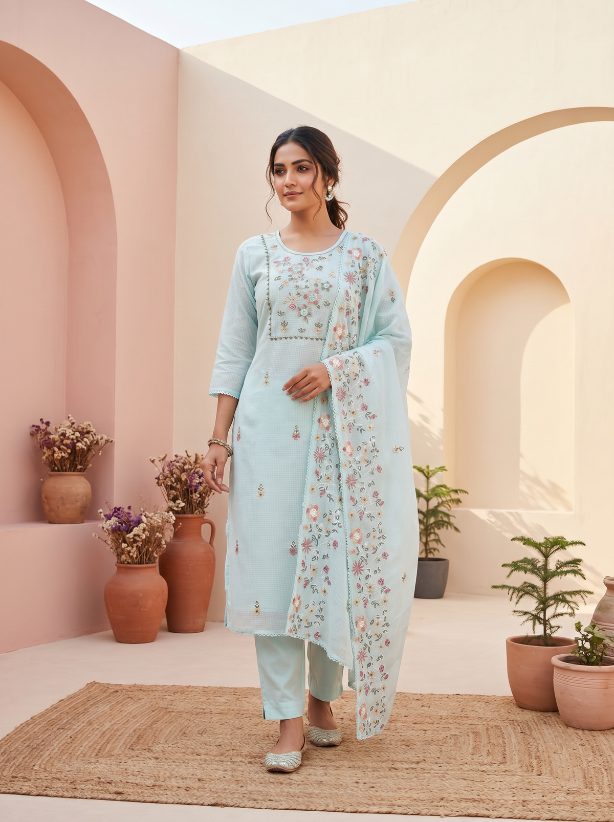 Pastel Blue Kota Dori Straight Cut 3 Piece Set NK402