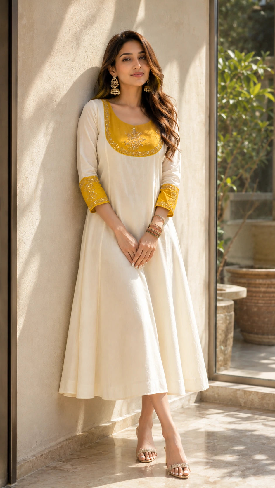 Ivory Soft Silk A line Dress NK428