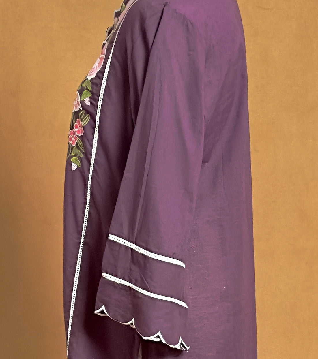 Purple Cotton Embroidery Straight Cut 2 Piece Set NK249