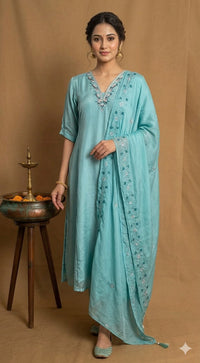 Aqua Blue Pure Chinon A Line 3 Piece Set NK197